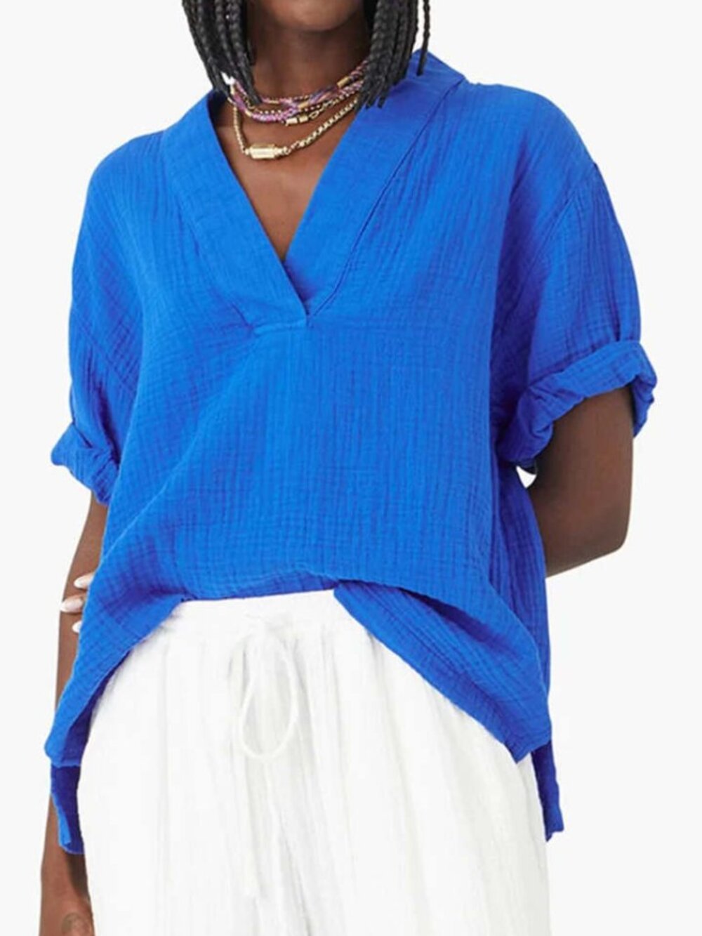 Xirena Short Sleeve V-neck Avery Top – Electric Blue L